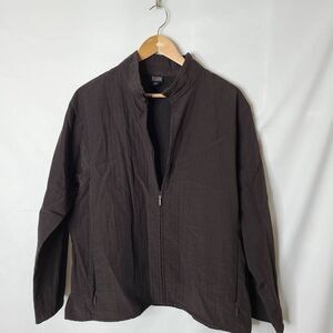 Eileen Fisher Vintage Dark Brown Zip Front‎ Lightweight Jacket Blazer sz L